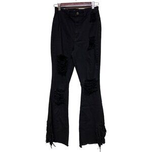 NEW! Fashion Nova Black Bell Bottom Distressed Jeans Women's Size 11